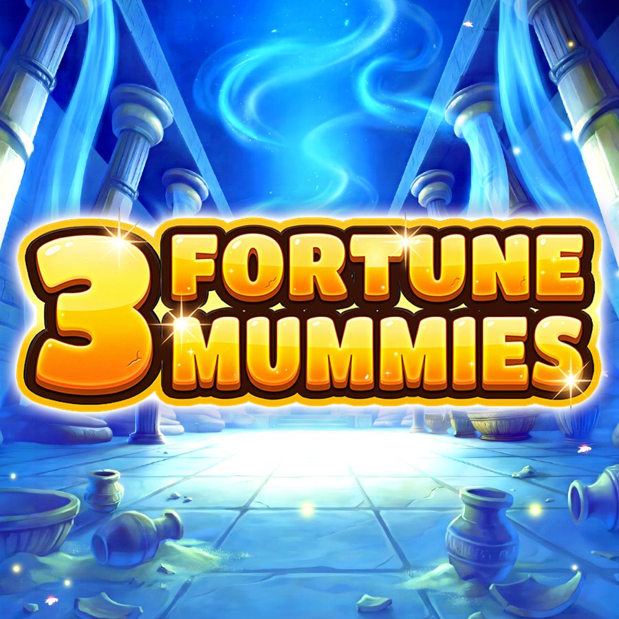 Portada de 3 Fortune Mummies con el logotipo dorado sobre una cámara funeraria azul