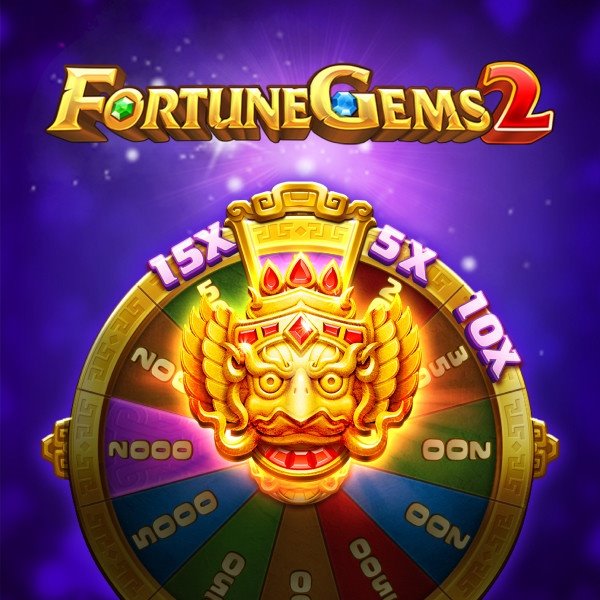 Portada de Fortune Gems 2 con una rueda de la fortuna dorada sobre fondo violeta